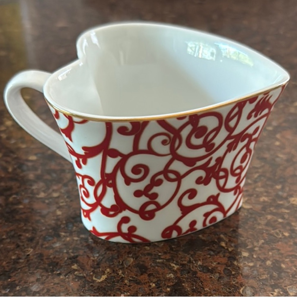 Sorelle Heart-Shaped Porcelain Red and White Teacup